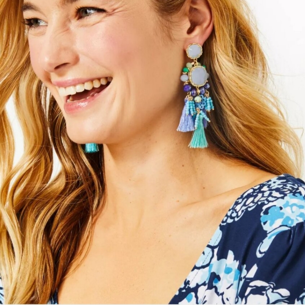Lilly Pulitzer Waterside Tassel BeadeD Multicolor Statement Earrings NWT